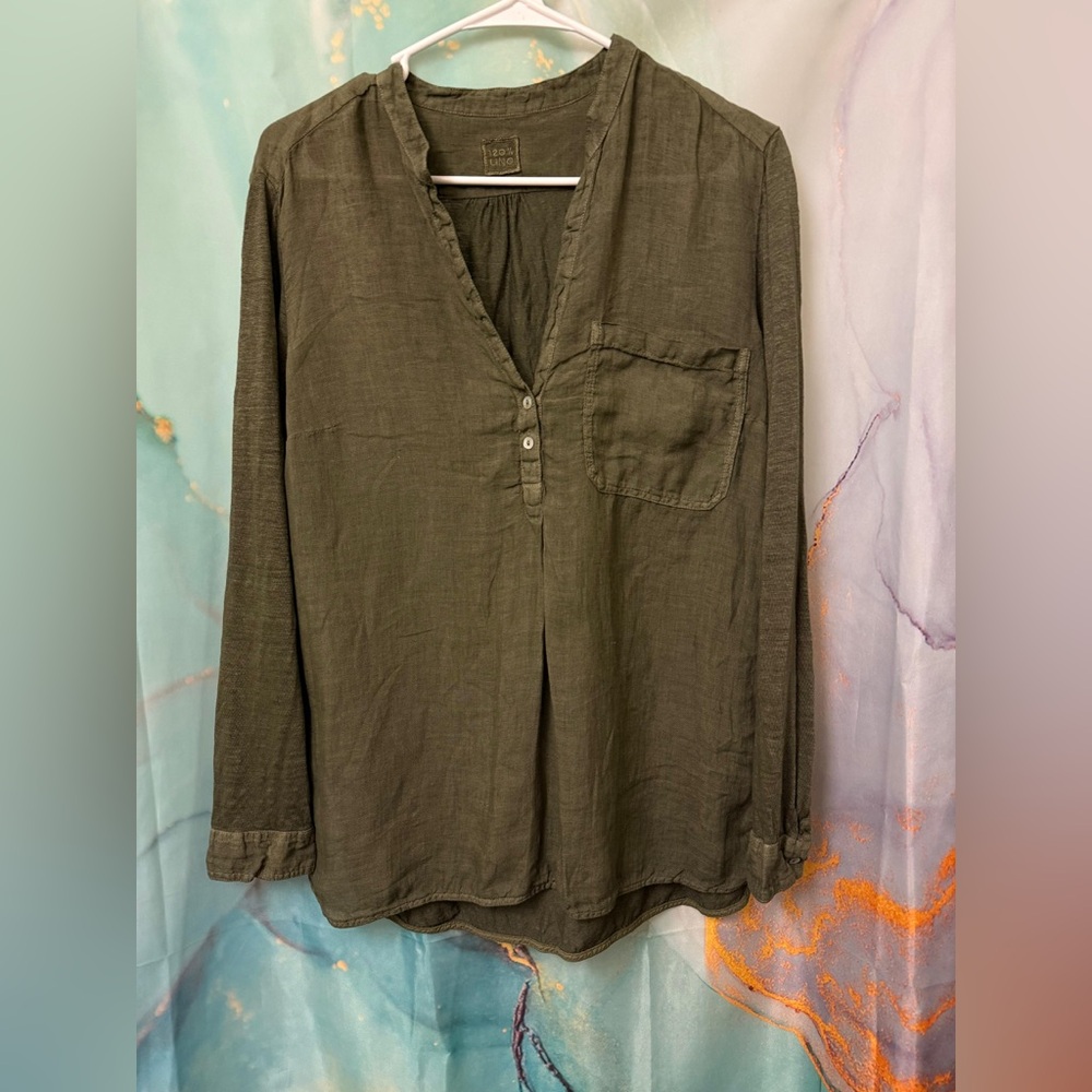 120% Lino- Elegant Blouse with Side Slits for Women - Picture 5 of 7